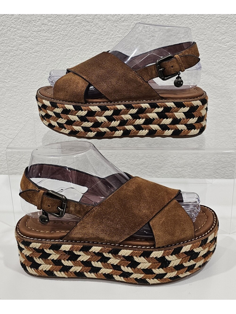 COACH Women's Suede Platform Wedge Sandals Brown Size US 6 B - Picture 14 of 15